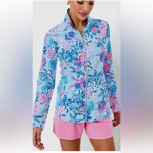 Lilly Pulitzer LEONA UPF 50+ ZIP-UP, MULTI BAHAMAS BEACHCOMBER Size Small NWOT